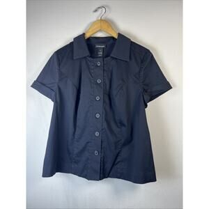 Lane Bryant Shirt Womens 16 Black Fitted Button Up Career Cuff Sleeve vintage